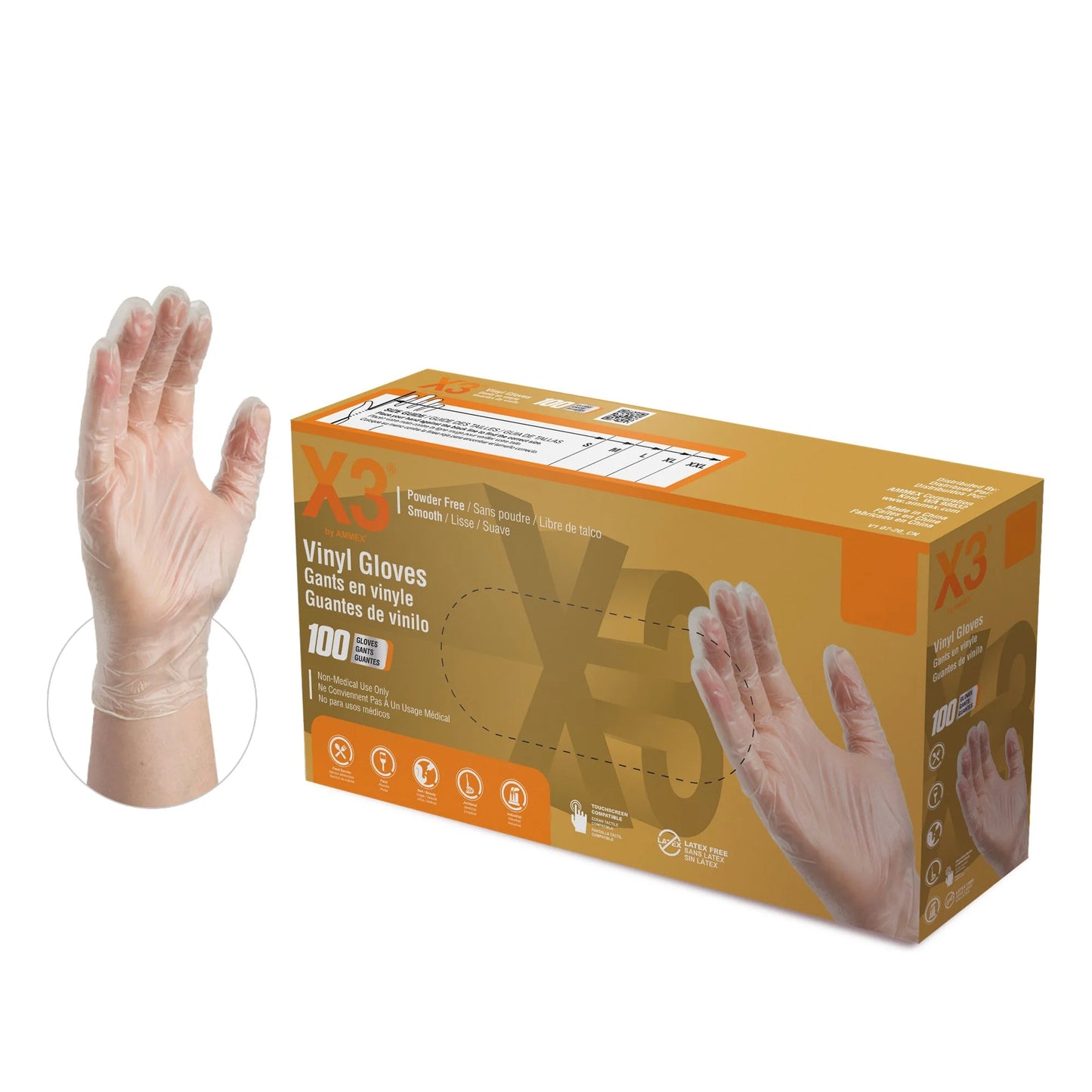 X3 Clear Disposable Vinyl Gloves, Size Large, 1000 Count, Light-Duty