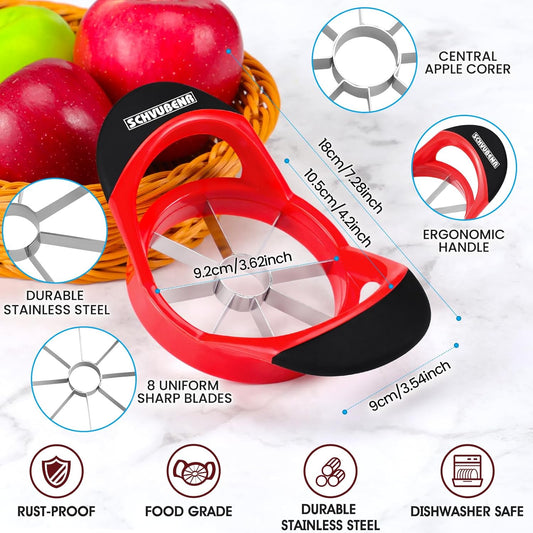 3.5 Inch Apple Slicer - Professional Apple Cutter - Stainless Steel Apple Corer - Super Sharp Apple Slicer and Corer - Apple Tool with 8 Sharp Blades(Red)