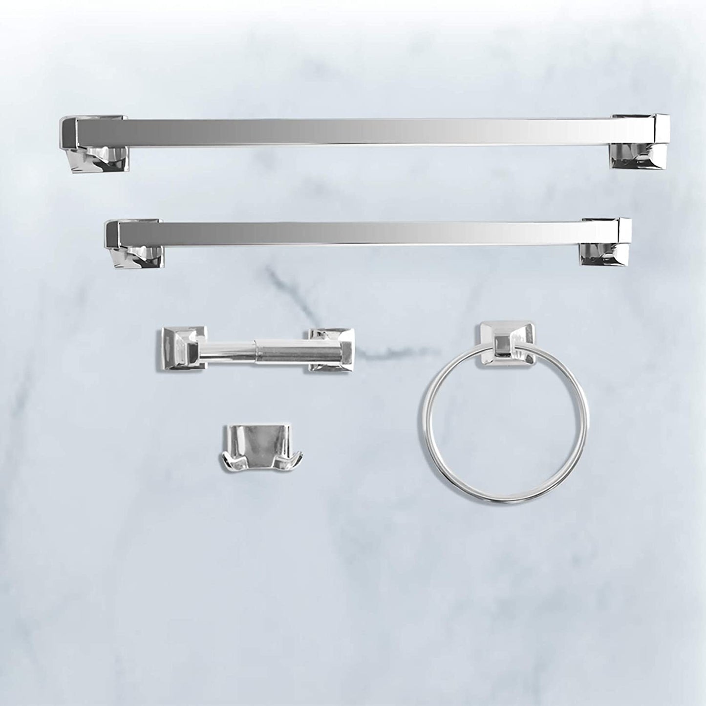 5 Pcs Bathroom Hardware Set Heavy Duty Hook Toilet Paper Holder Towel Ring Bar