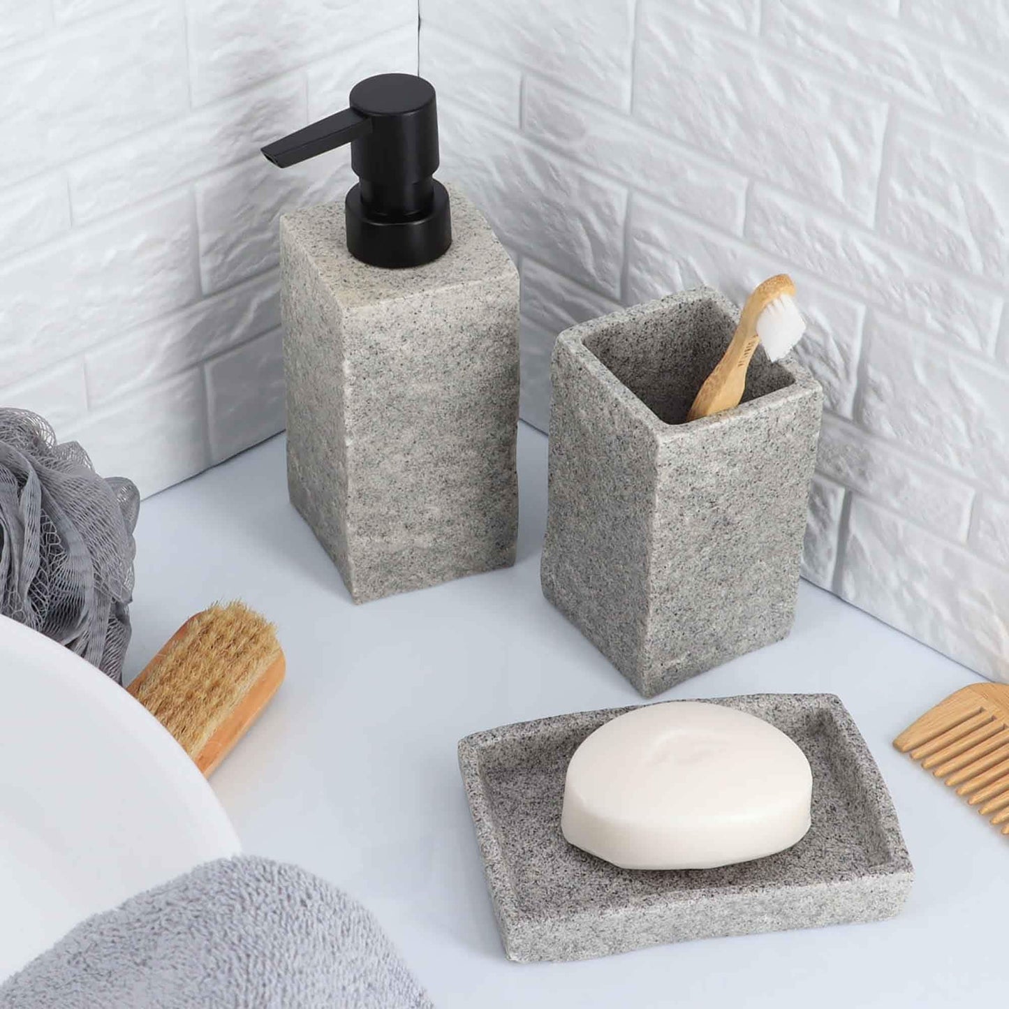 Collection Stone Effect Bath Accessory Set-4 Pieces
