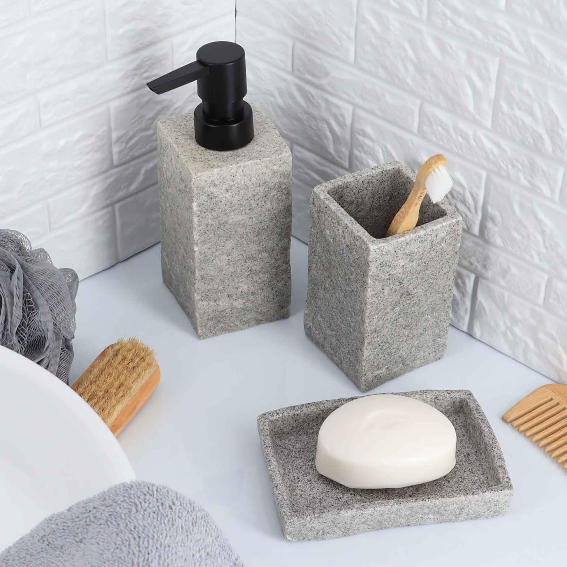 Collection Stone Effect Bath Accessory Set-4 Pieces