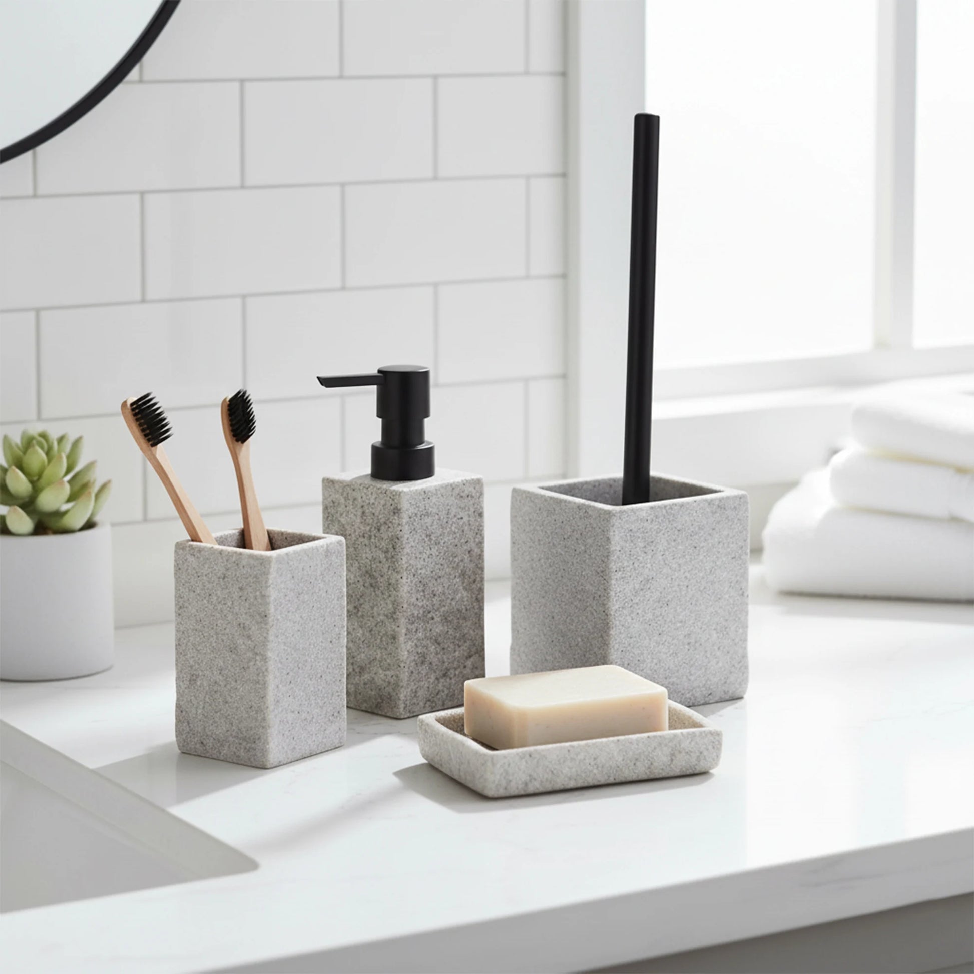 Collection Stone Effect Bath Accessory Set-4 Pieces