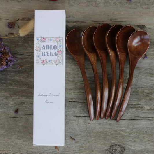 Wood Spoon for Eating,  6-Piece Wooden Spoons, 7 Inch Handmade Natural Asian Wooden Spoons for Soup, Coffee, Salad Desserts, Chips, Snacks, Cereal, and Fruit