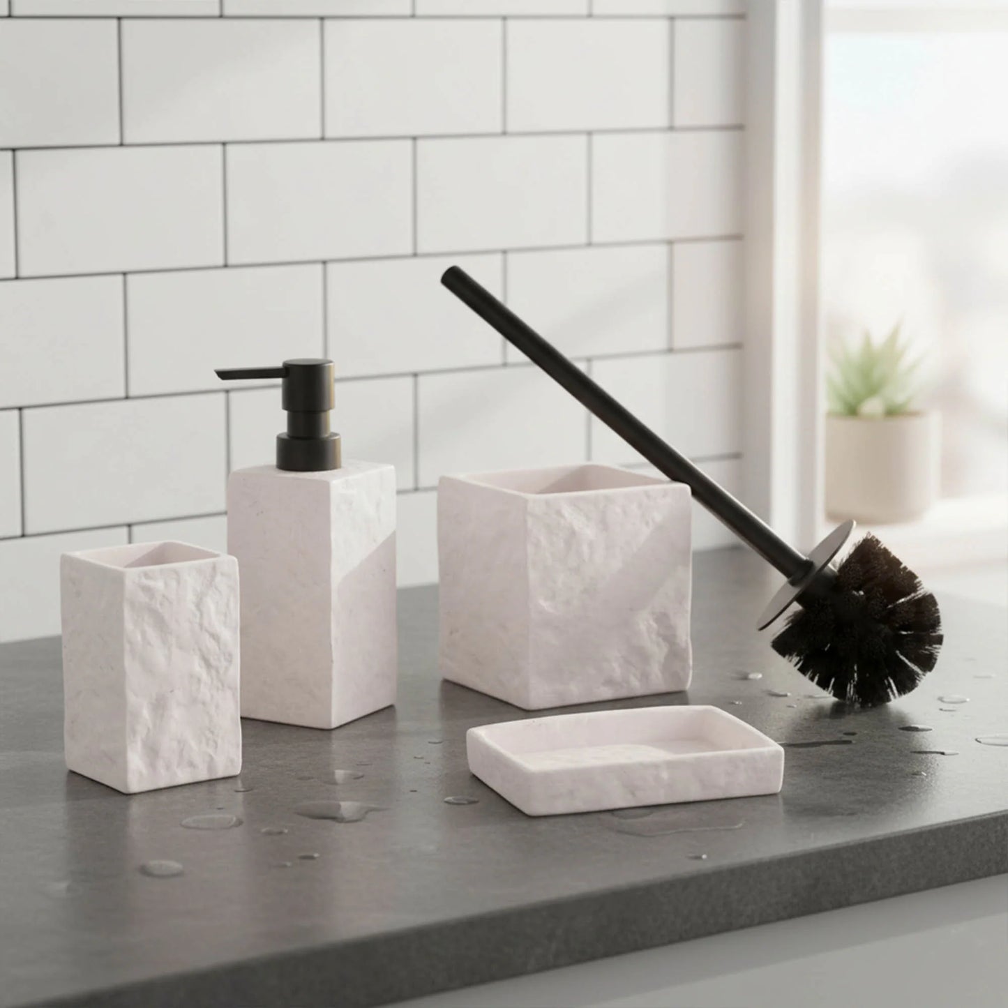 Collection Stone Effect Bath Accessory Set-4 Pieces