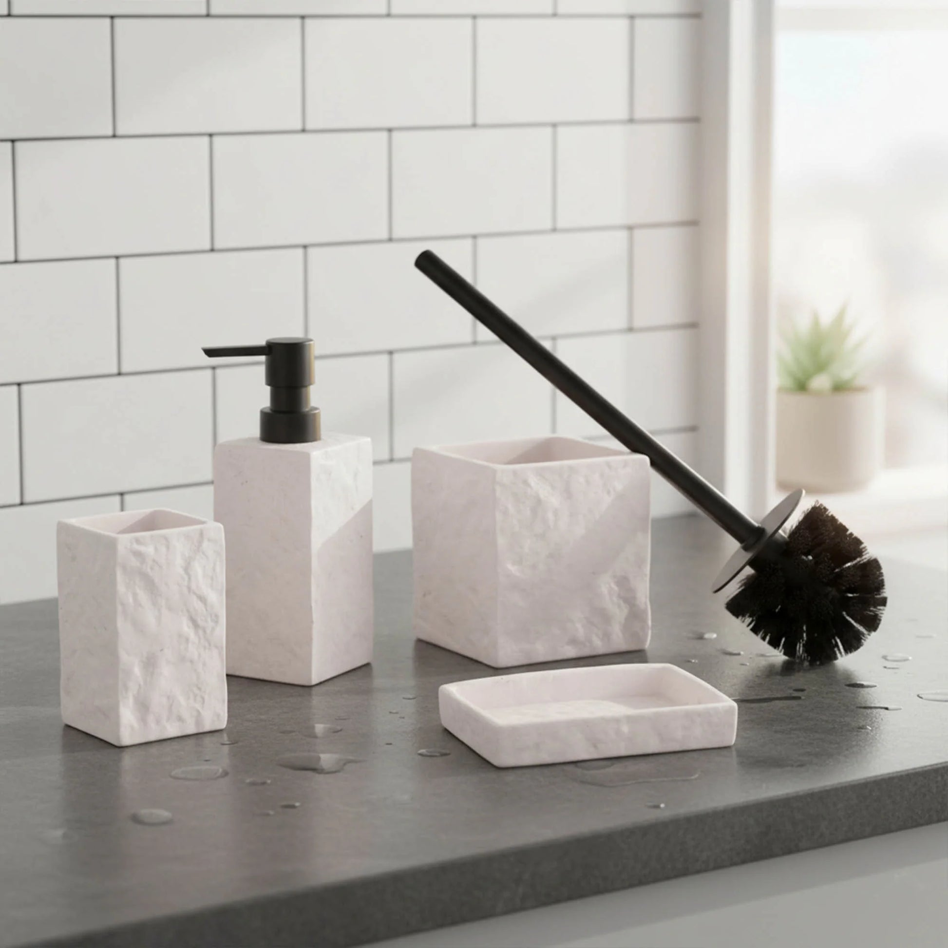 Collection Stone Effect Bath Accessory Set-4 Pieces
