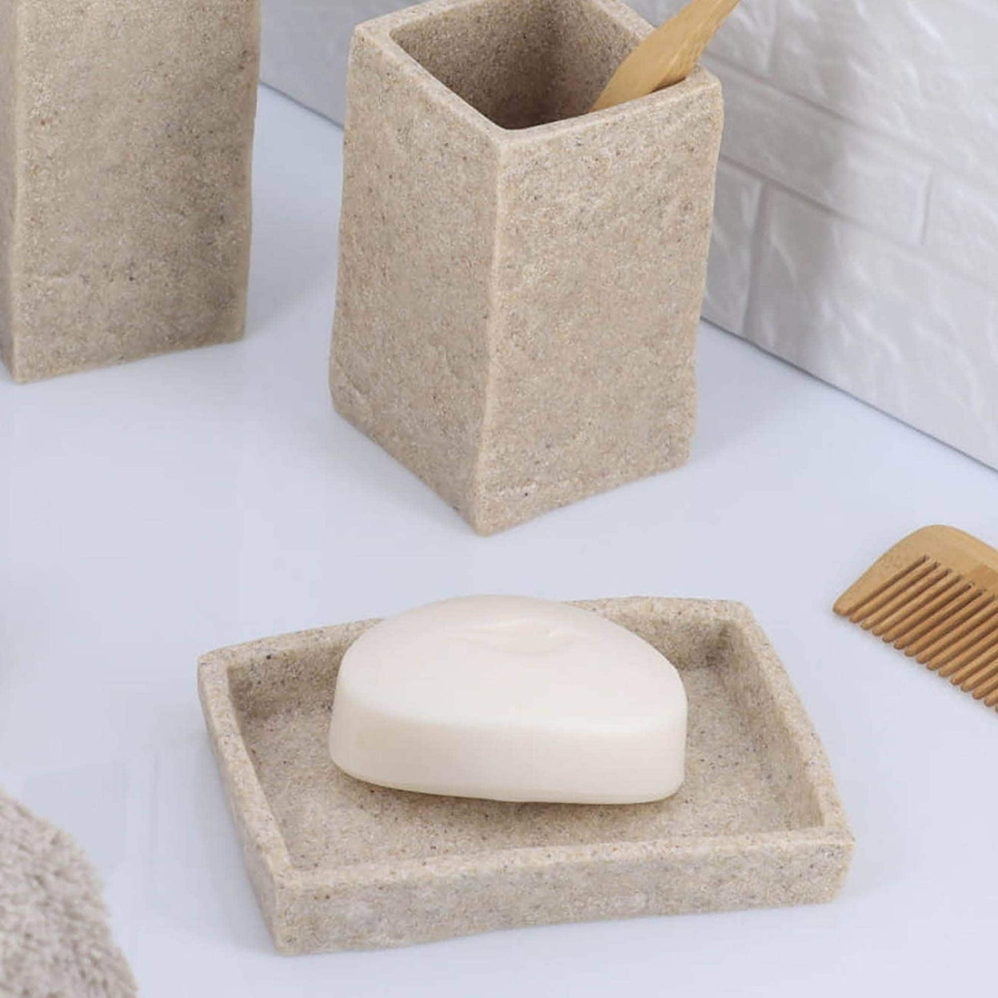 Collection Stone Effect Bath Accessory Set-4 Pieces
