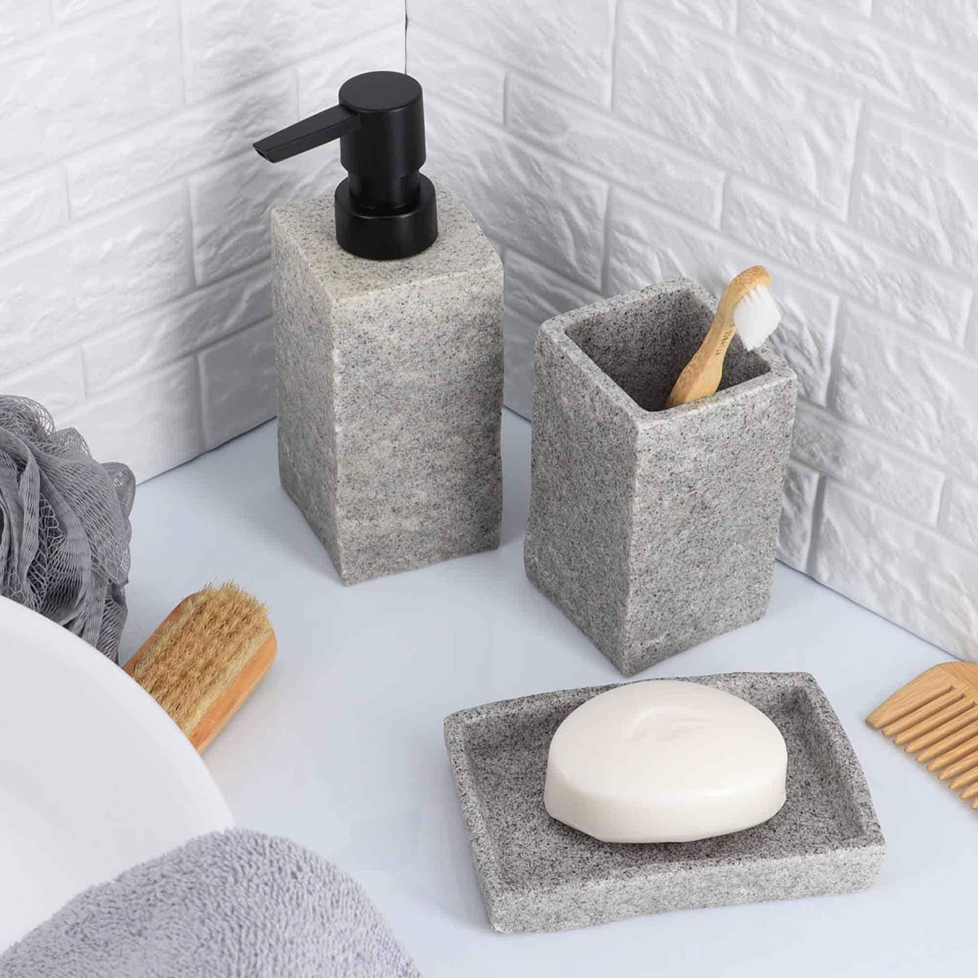 Collection Stone Effect Bath Accessory Set-4 Pieces