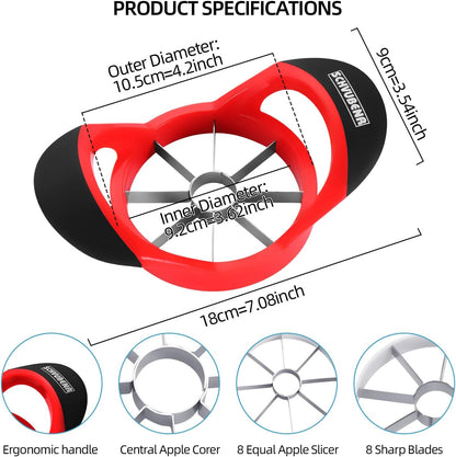 3.5 Inch Apple Slicer - Professional Apple Cutter - Stainless Steel Apple Corer - Super Sharp Apple Slicer and Corer - Apple Tool with 8 Sharp Blades(Red)