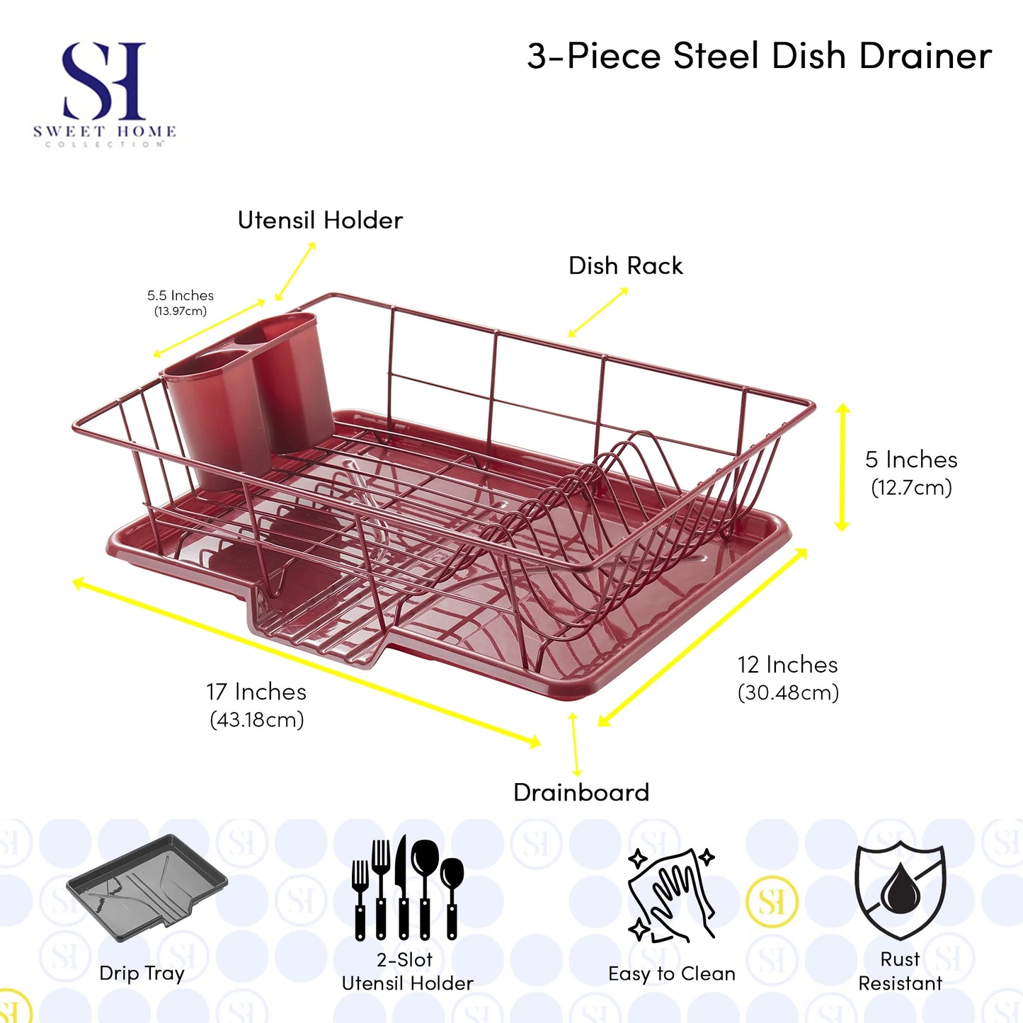 Juego De Escurridor De Platos De Fregadero De Cocina De 3 Piezas: Varios Colores Para Elegir