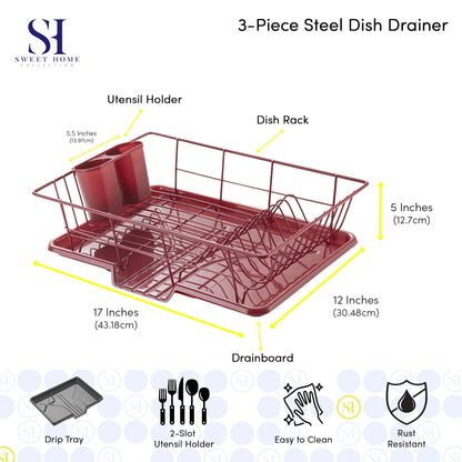 Juego De Escurridor De Platos De Fregadero De Cocina De 3 Piezas: Varios Colores Para Elegir