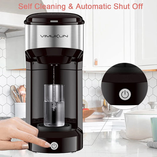 Coffee Maker, Single Serve Coffee Maker Machine 6 to 14 Oz with Permanent Filter, Compatible with K Cup Pod & Ground Coffee, Mini Size Black