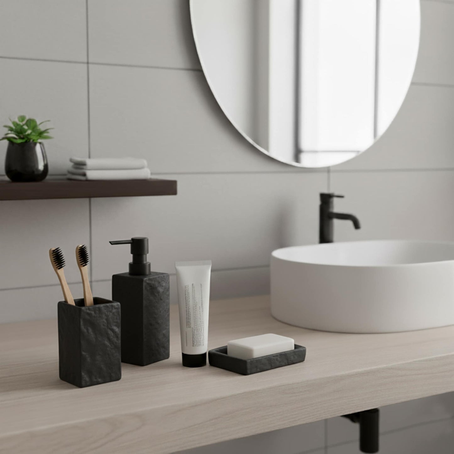 Collection Stone Effect Bath Accessory Set-4 Pieces