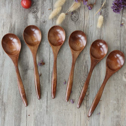Wood Spoon for Eating,  6-Piece Wooden Spoons, 7 Inch Handmade Natural Asian Wooden Spoons for Soup, Coffee, Salad Desserts, Chips, Snacks, Cereal, and Fruit