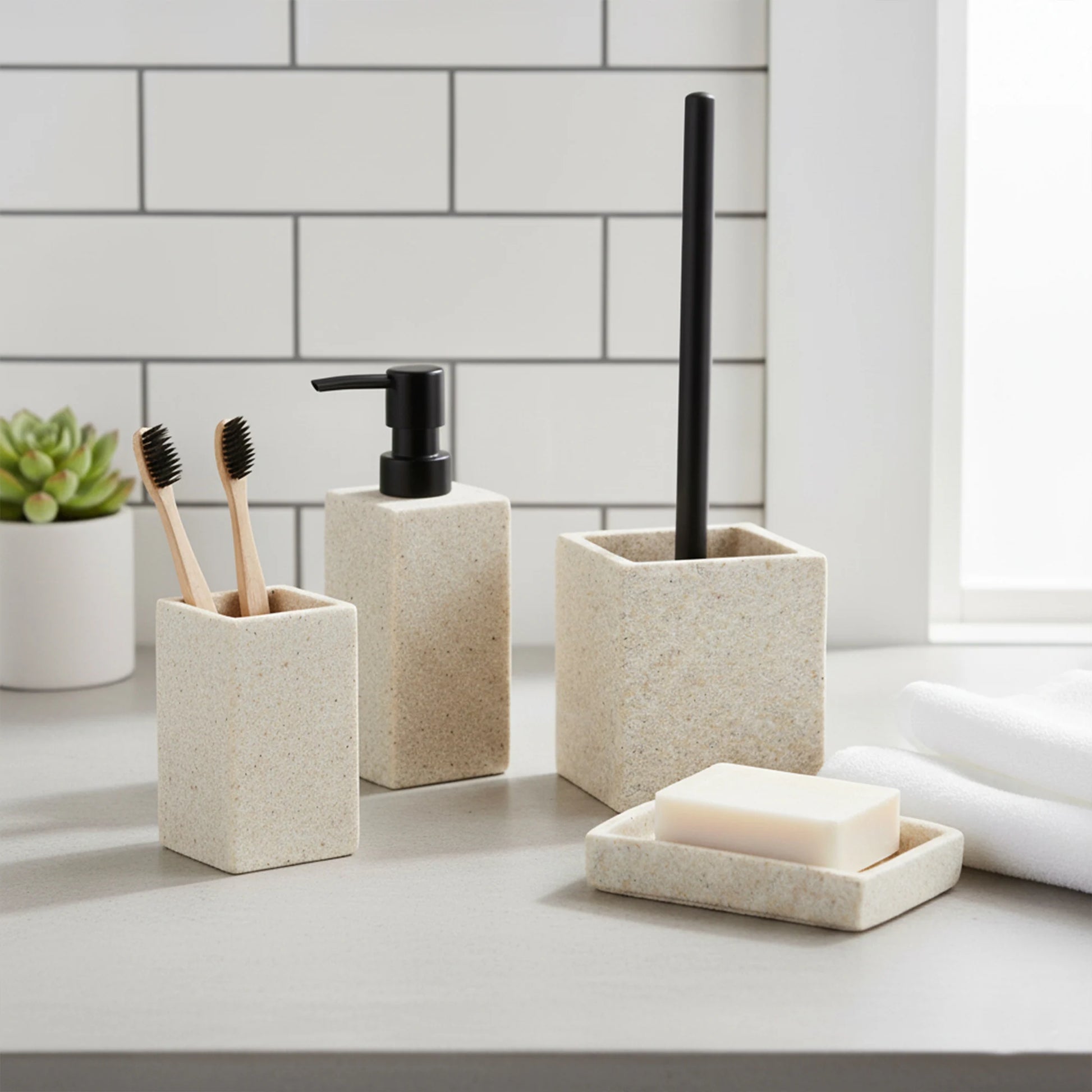 Collection Stone Effect Bath Accessory Set-4 Pieces