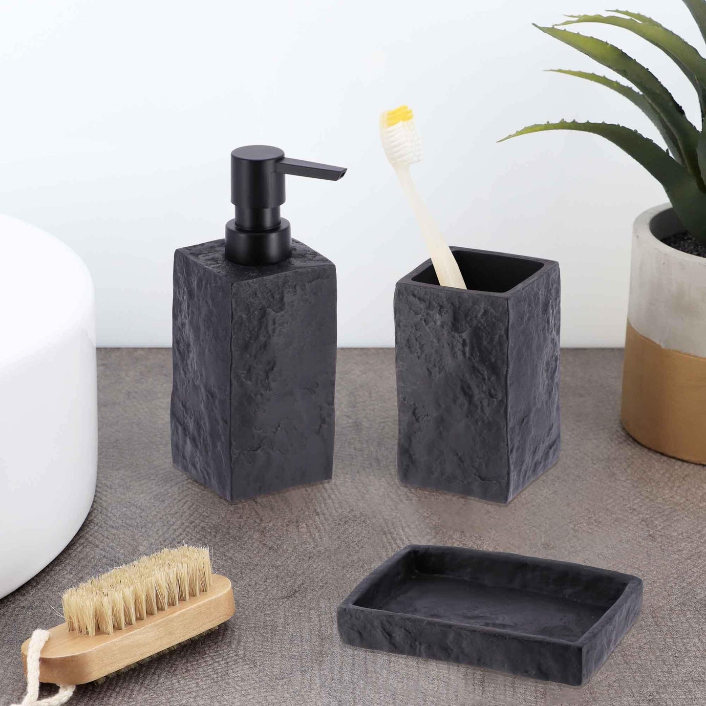 Collection Stone Effect Bath Accessory Set-4 Pieces