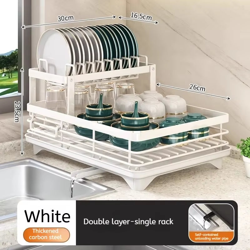 Stainless Steel Adjustable Dish Drying Rack with Drainboard - over Sink Plate Organizer, Kitchen Storage Rack