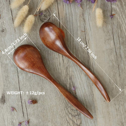 Wood Spoon for Eating,  6-Piece Wooden Spoons, 7 Inch Handmade Natural Asian Wooden Spoons for Soup, Coffee, Salad Desserts, Chips, Snacks, Cereal, and Fruit