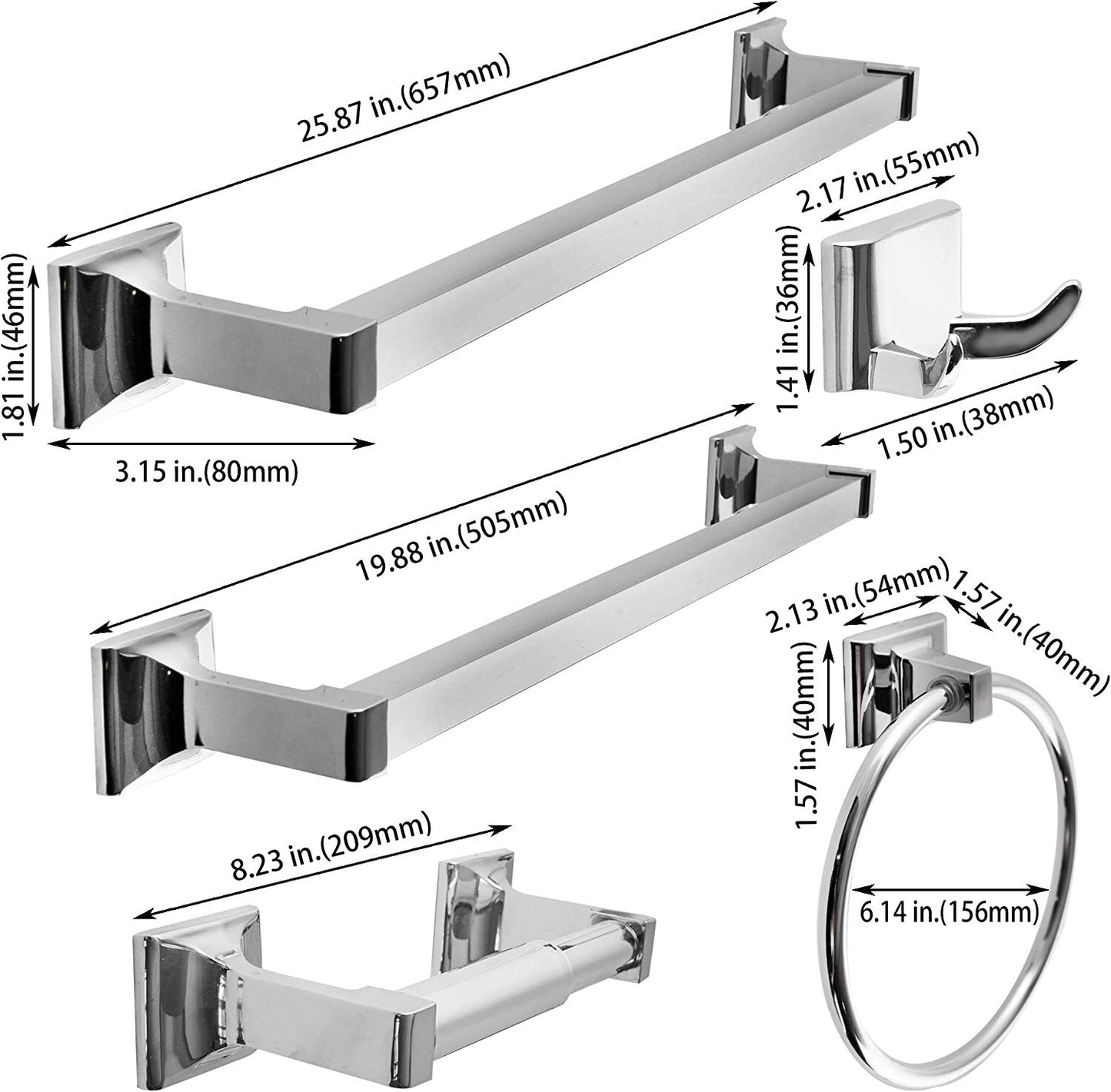 5 Pcs Bathroom Hardware Set Heavy Duty Hook Toilet Paper Holder Towel Ring Bar