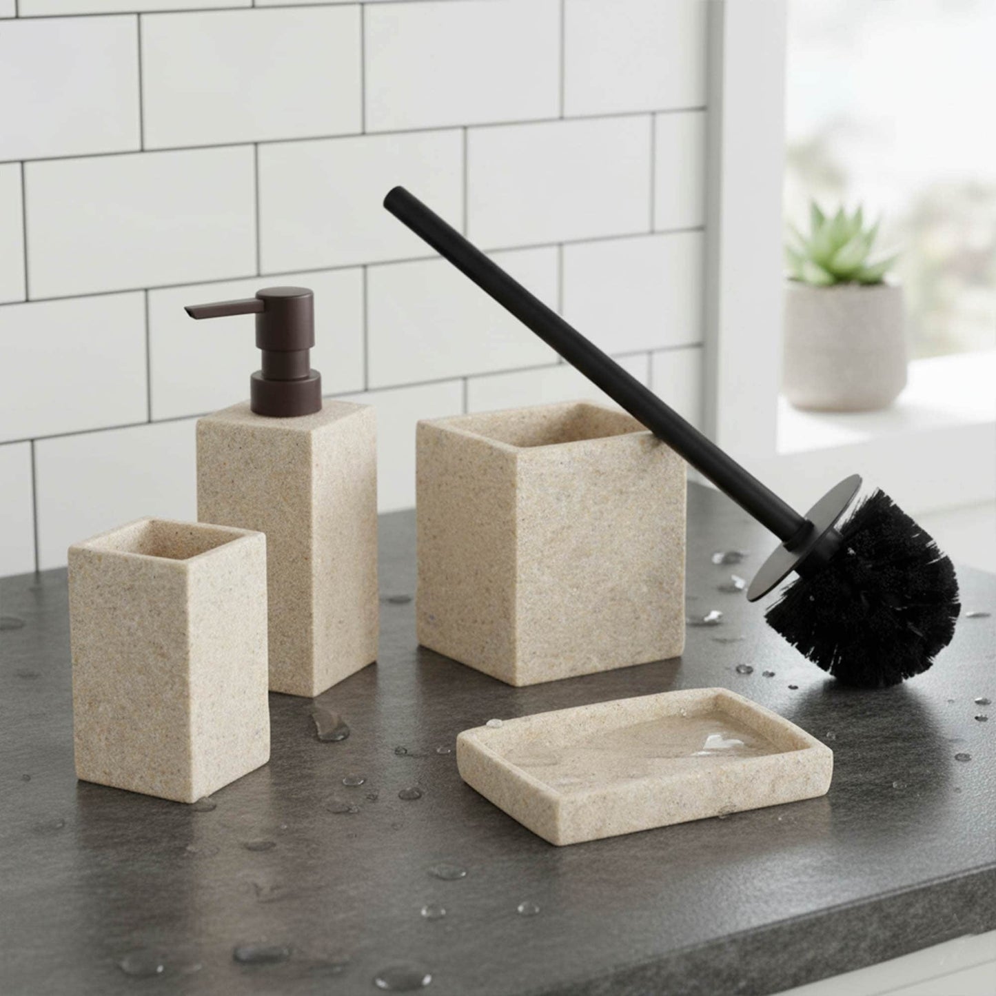 Collection Stone Effect Bath Accessory Set-4 Pieces