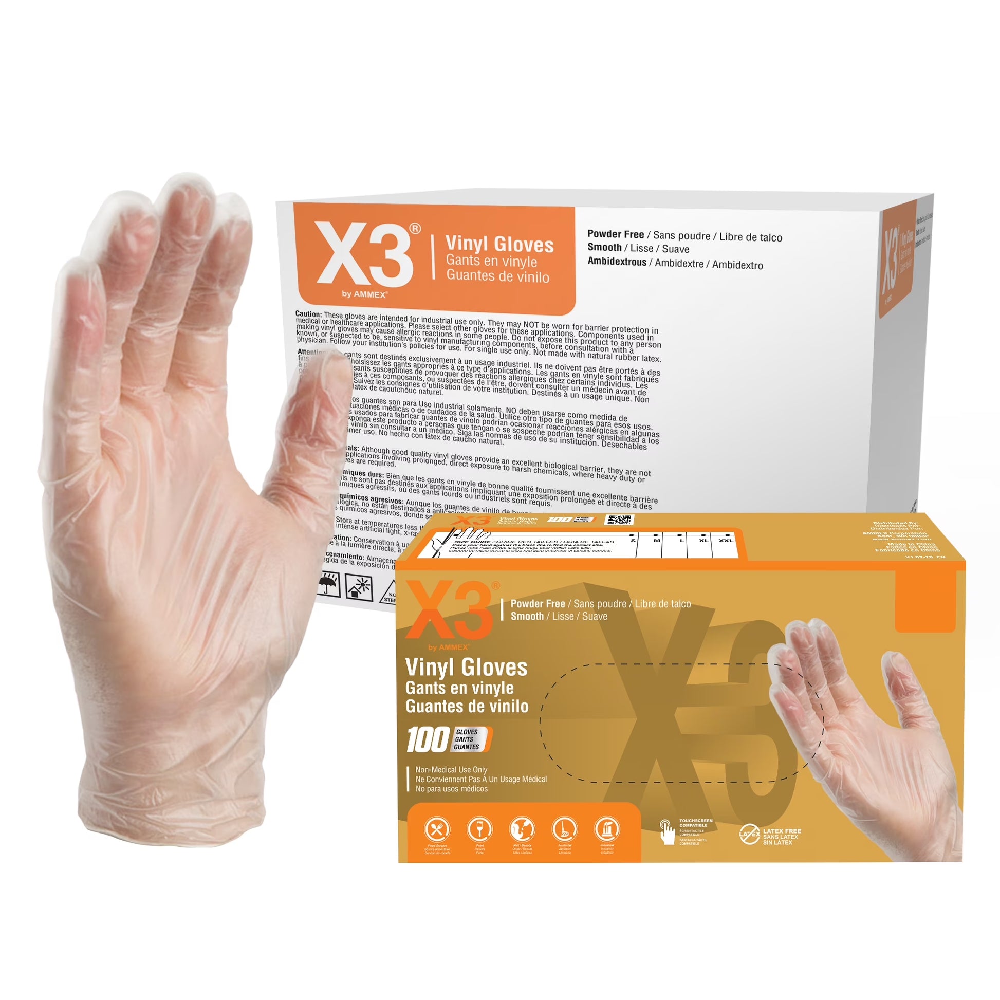 X3 Clear Disposable Vinyl Gloves, Size Large, 1000 Count, Light-Duty