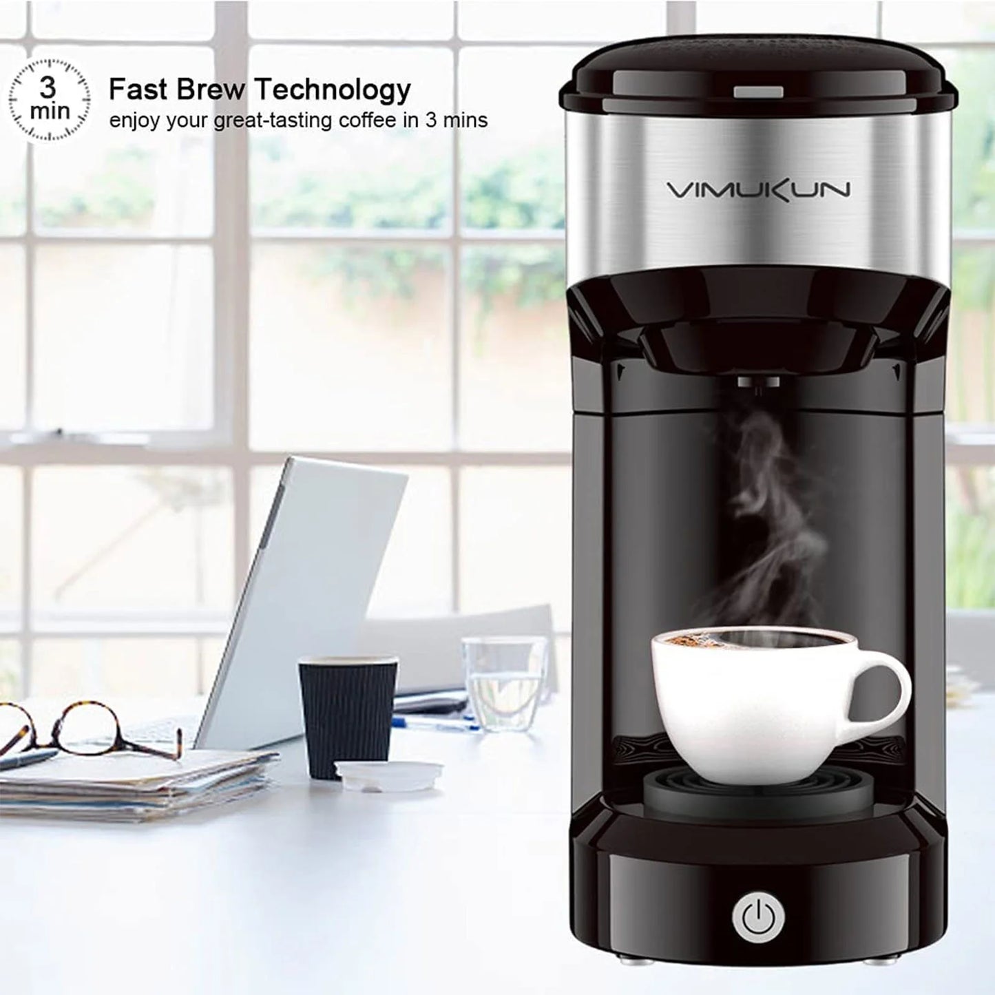 Coffee Maker, Single Serve Coffee Maker Machine 6 to 14 Oz with Permanent Filter, Compatible with K Cup Pod & Ground Coffee, Mini Size Black