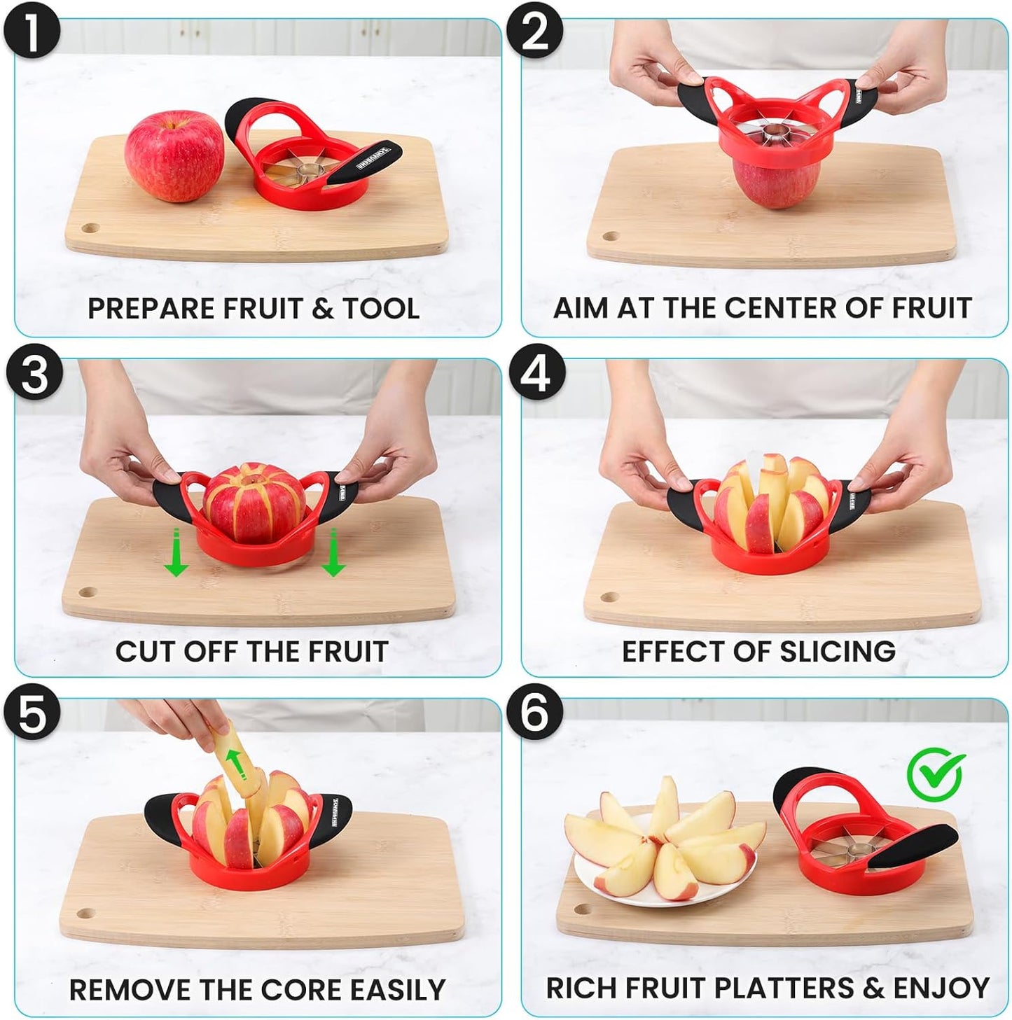 3.5 Inch Apple Slicer - Professional Apple Cutter - Stainless Steel Apple Corer - Super Sharp Apple Slicer and Corer - Apple Tool with 8 Sharp Blades(Red)