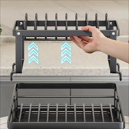 Stainless Steel Adjustable Dish Drying Rack with Drainboard - over Sink Plate Organizer, Kitchen Storage Rack
