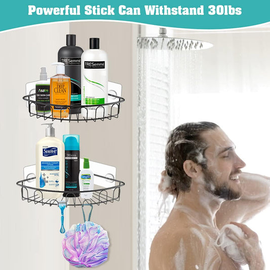 Shower Caddy Corner-Shower Organizer,Shower Shelf Shower Storage Bathroom Accessories Fixed by Adhesive Wall Mounted, No Drilling, Storage Organizer for Toilet, Dorm and Kitchen SUS304 Stainless Steel