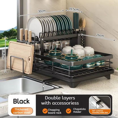 Stainless Steel Adjustable Dish Drying Rack with Drainboard - over Sink Plate Organizer, Kitchen Storage Rack