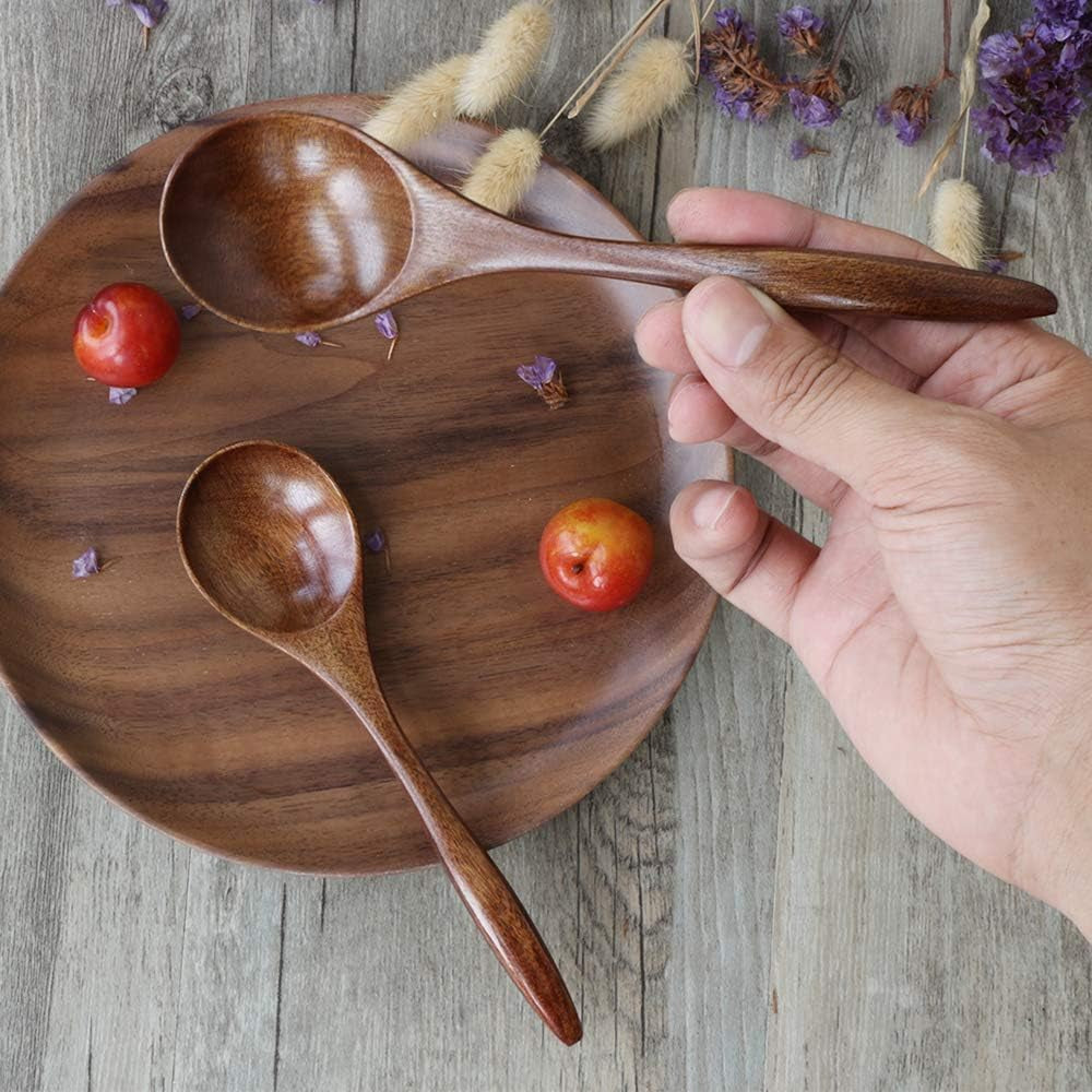 Wood Spoon for Eating,  6-Piece Wooden Spoons, 7 Inch Handmade Natural Asian Wooden Spoons for Soup, Coffee, Salad Desserts, Chips, Snacks, Cereal, and Fruit