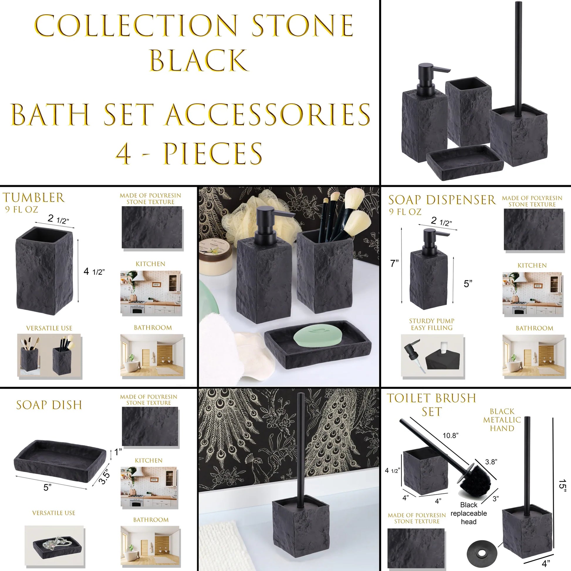 Collection Stone Effect Bath Accessory Set-4 Pieces