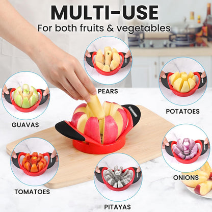 3.5 Inch Apple Slicer - Professional Apple Cutter - Stainless Steel Apple Corer - Super Sharp Apple Slicer and Corer - Apple Tool with 8 Sharp Blades(Red)