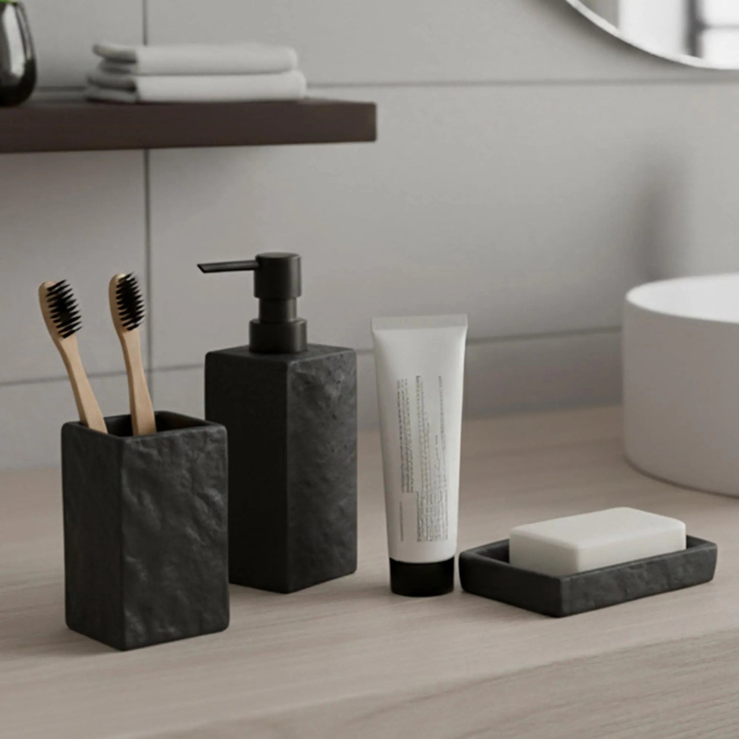 Collection Stone Effect Bath Accessory Set-4 Pieces